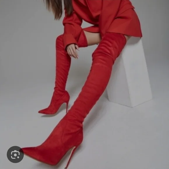 Steve Madden Vibrant Red Suede Over-the-Knee Boots - Picture 2 of 5